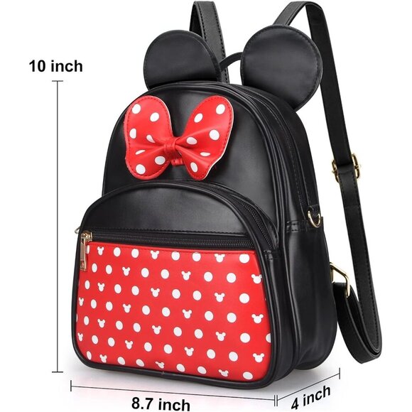 🆕 Dksyee Leather Cute Mini Mouse Women Black Bowknot PolkaDot Toddler Backpack - Picture 3 of 7